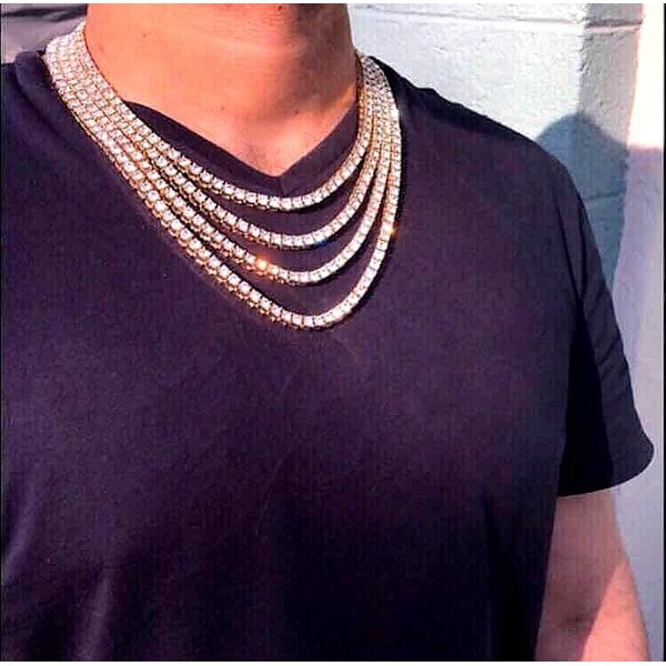Silver Gold Iced Out Diamond Tennis kedja för män, Rhinestone Diamond Tennis Halsband för kvinnor, Tennis och Cuban Link Kedjor 18-30 tum