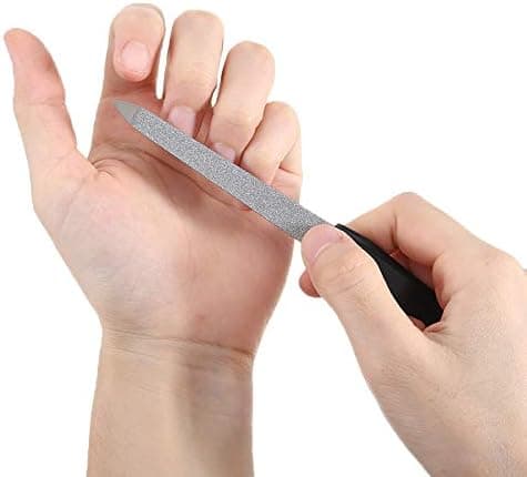 2 rustfrie stål neglfiler, plast håndtak, safir
