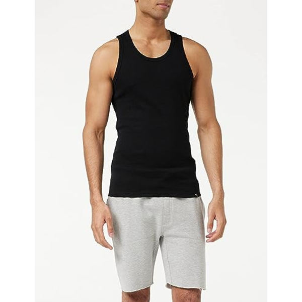 Svart (L) Herrar Ren Bomulls Väst Hedges Ribbad Jersey Sommarväst