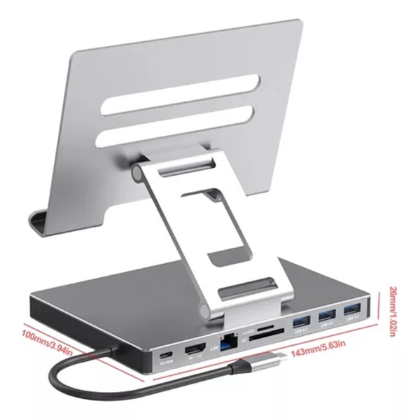 9-i-1 USB-C 3.0-hubb, dockningsstation, HDMI 4K, laptopstöd