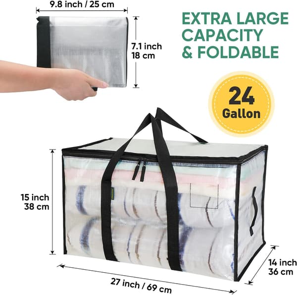 Stora Flyttpåsar, Slitstarka Förvaringslådor (Transparent, 2-pack)
