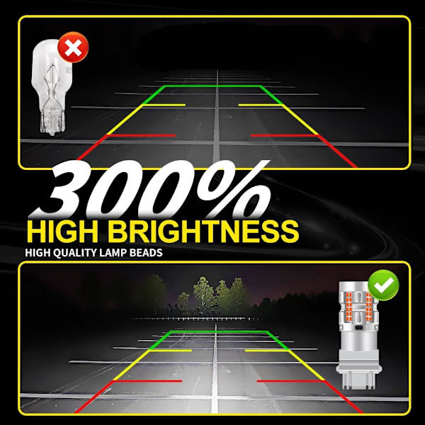 Rød - 2 stk 3157 P27/7W T25 Bil LED Pære Bremslys LED Baklys