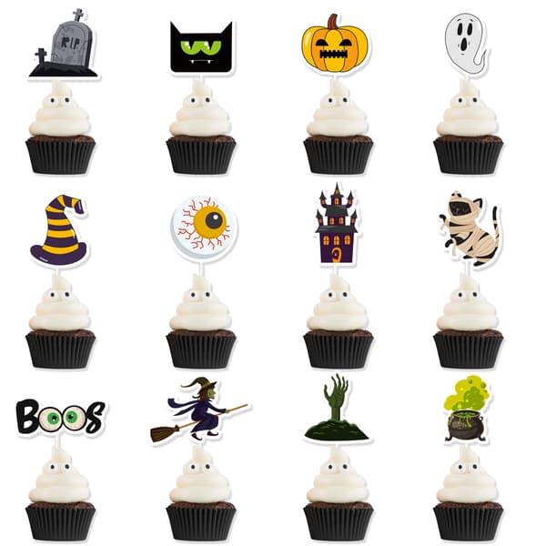 Halloween-kakdekorationspluggar 12 st cupcake-flaggor att sätta i