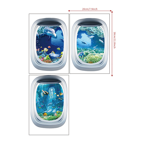 3 st ocean 3D väggdekaler, undervattensväggdekaler