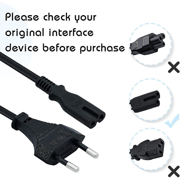 1,5 m strømkabel EU-plugg C7 Bipolar 2-kabel for PS5 / PS4 / PS3 / Xbox Series X / S - Svart Z