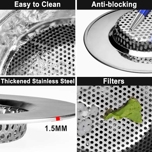 Rustfrie Stål Sink Sil - To-pakning (7,8 cm)