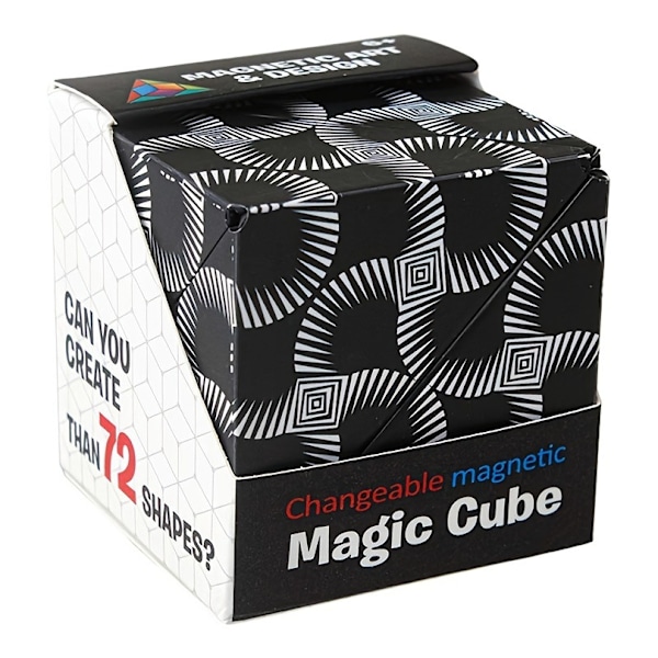 Formförändrande låda, Patenterad Fidget Cube med 36 Sällsynta Jordmagneter - Transformerar till över 70 former, Presentask (Svart