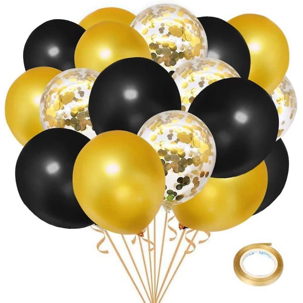 Sorte og guld fødselsdag balloner, 50 stk. 30 cm metalliske sorte latex balloner guld fest balloner guld konfetti ballon til babyshower, fødselsdag, dimission,