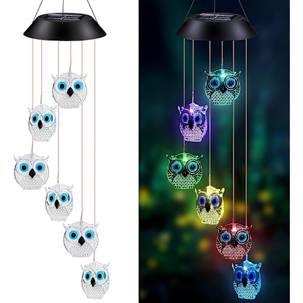 LED Solcelle Vindklokker Udendørs (75*15*15cm), Farveskiftende Krystal