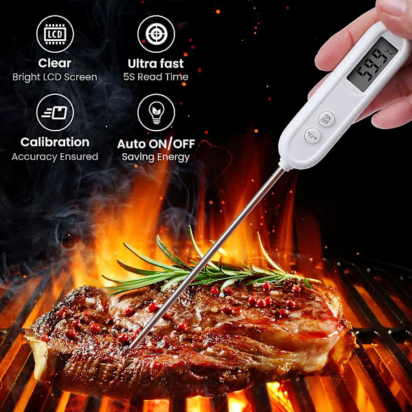Kökstermometer, matlagningstermometer för LCD och omedelbar avläsning, lämplig för grillning/matlagning/stekning (batteri ingår)