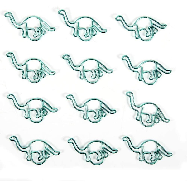 12 stk. papirclips, rustfrit stål dinosaurformede papirclips