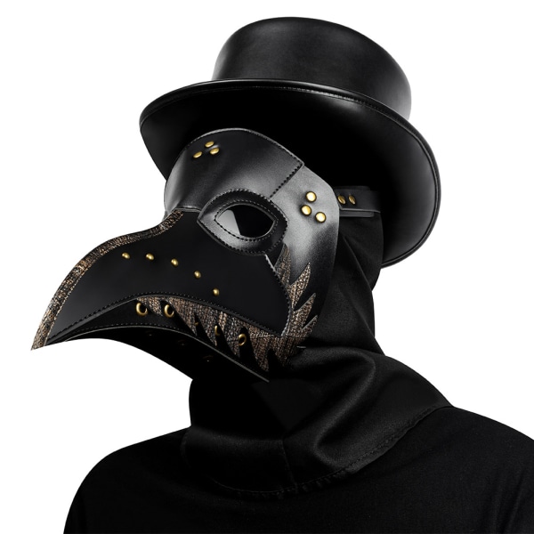 Ruttolääkärin naamio pitkällä nokalla, linnun nokka naamio, niitit, steampunk