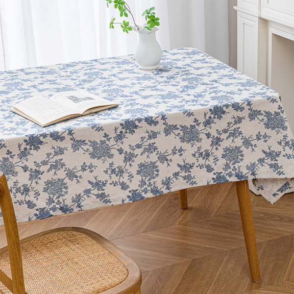 Rustik rektangulär duk, Blå blommig rektangulär duk