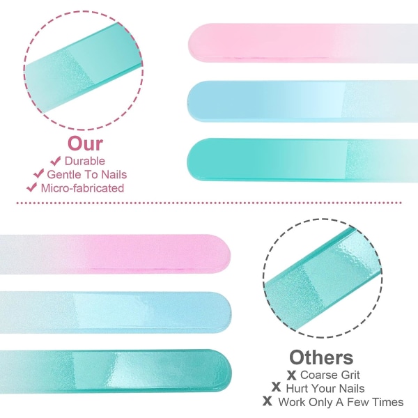3-pack professionella nagelfilar i glas av högsta kvalitet med flerfärgad case