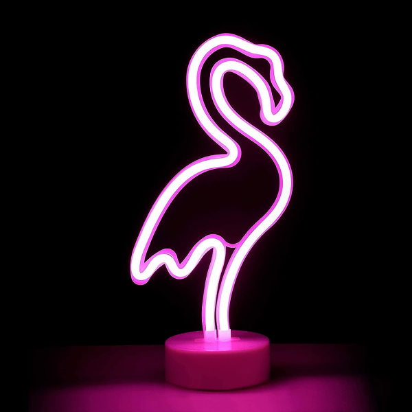 LED Flamingo Lys Skilt, Neon Nattelys, USB/Batteridrevet N