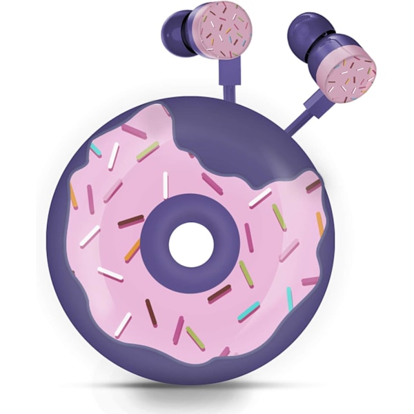Donut-formade Hörlurar för Barn, Söta Hörlurar & In-Ear Hörlurar Trådbundna Present till Skolflickor och Pojkar med Mikrofon och Låg