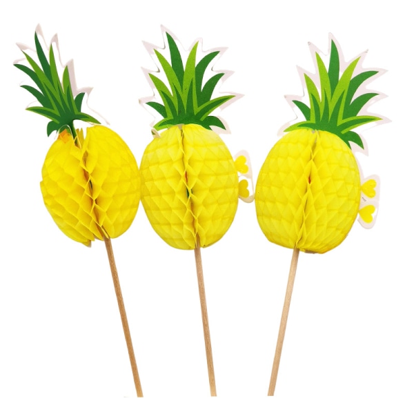 15 stylade kubformade ananas-tårta insatser med hawaiianska flamingos