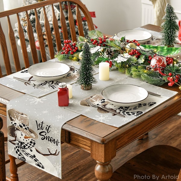 Grå Snögubbe Snöflingor Låt Det Snöa Vinter Underlägg Set om 4, 12x18 Tum Säsongsbetonad Julbord Underlägg för Fest K