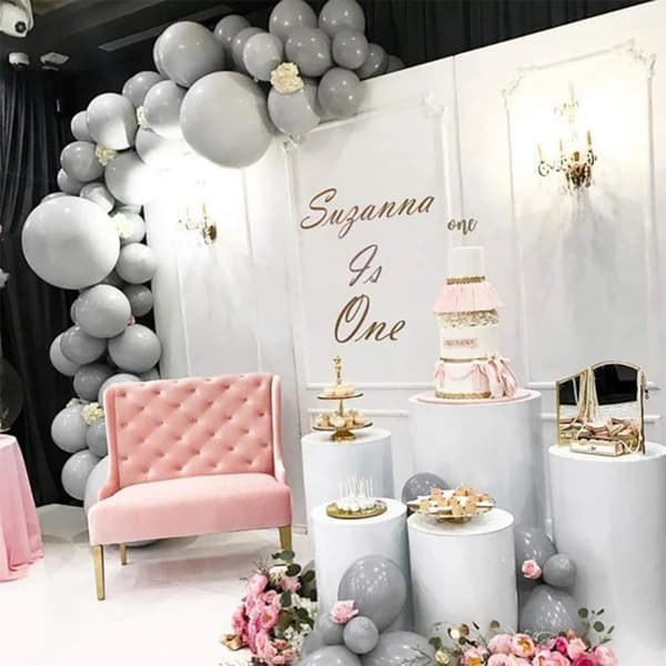 Grå Guld Ballonbue Sæt, 179 Stykker Grå Hvid Bryllup Krans,