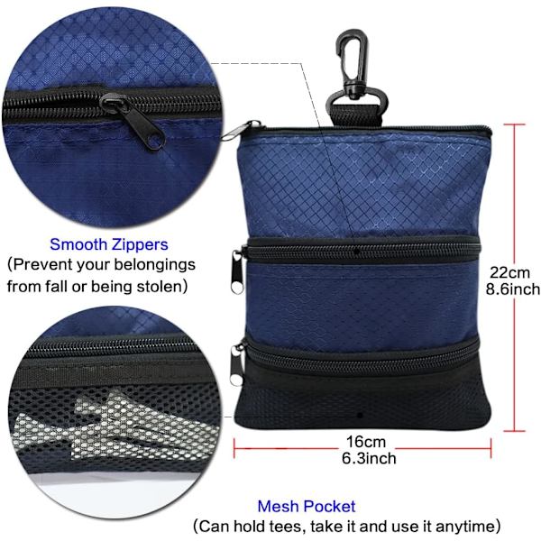 1 blå golfbagg lomme, golfteepose, golfbagtilbehør