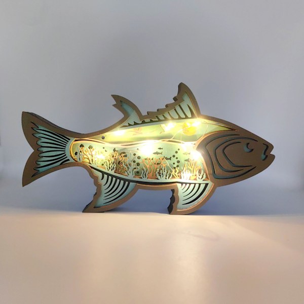 1 ocean træhåndværk med lys, træudskæring, fisk
