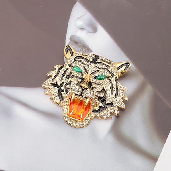 Rhinestone Tigerhuvud Brosch Nål. Djur Lapel Nål för Män, Punk Lejon Kavaj Brosch för Herrar Brosch Nål Kostym Tiger Pi