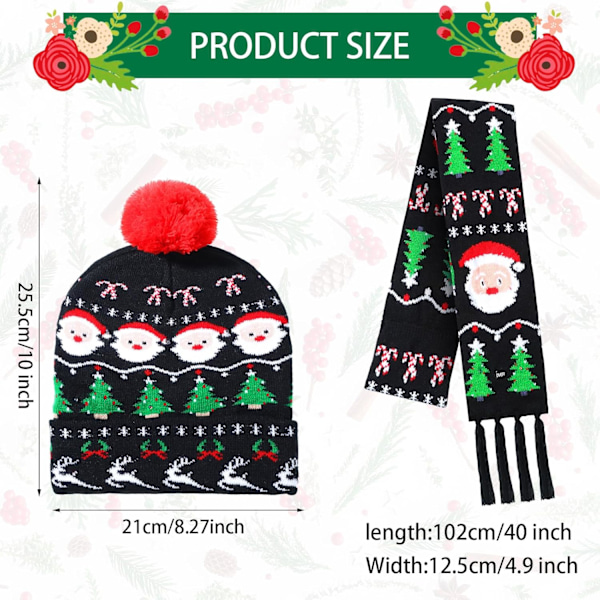 2 stk LED-lysende julehattlys skjerfsett Juleblinkende Beanie Cap Strikket skjerf til juleferie P