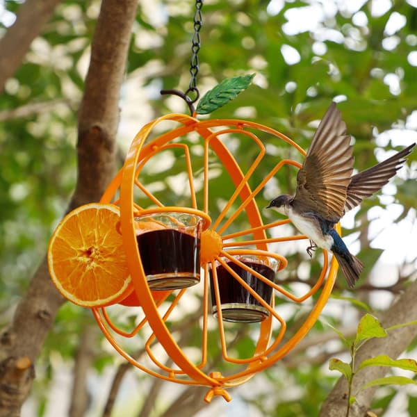 1 orange metal kolibri dobbelt sløjfe fuglefoder, udendørs
