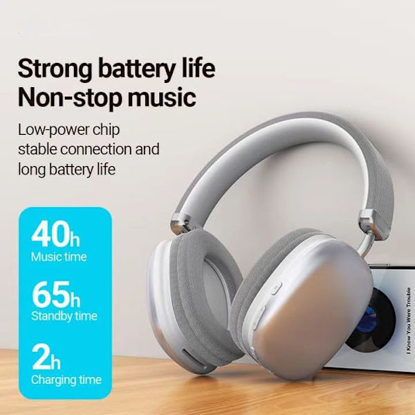 Trådlöst Bluetooth-headset, Bluetooth-hörlurar, justerbart trådlöst headset för telefon/dator/surfplatta, silver
