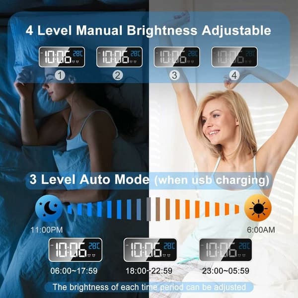 Digital väckarklocka, digital väckarklocka morgon LED-spegel stor
