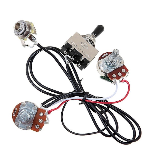 Förkopplad gitarrkabel med två mikrofoner 500k potentiometer 3-vägs vippströmbrytare silver