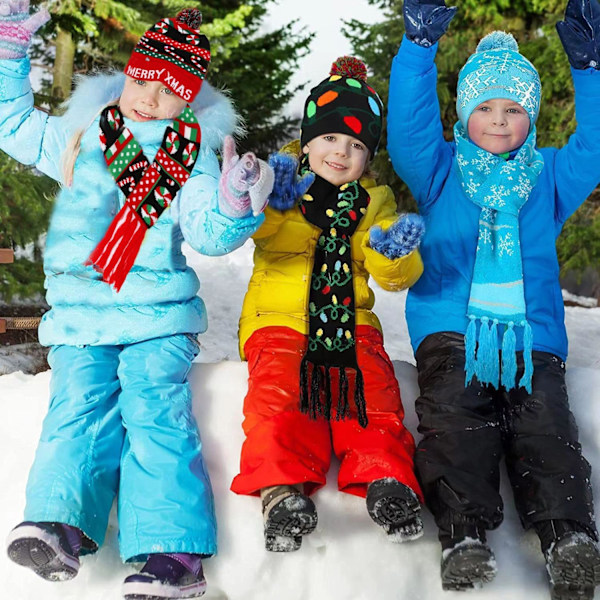 2-delt jule-LED-lys beanie-lue og skjerf strikket lue jule-beanies for voksne barn vinter varm julelue