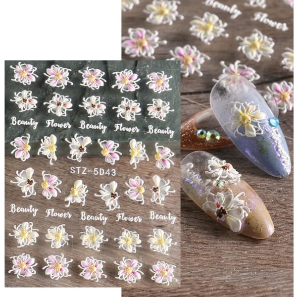 5D Nail Sticker Design Nail Decals 4 Sheets Nail Decals Flower Ap