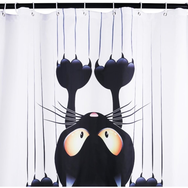 Humoristinen kissan suihkuverho (musta kissa, 150x180)