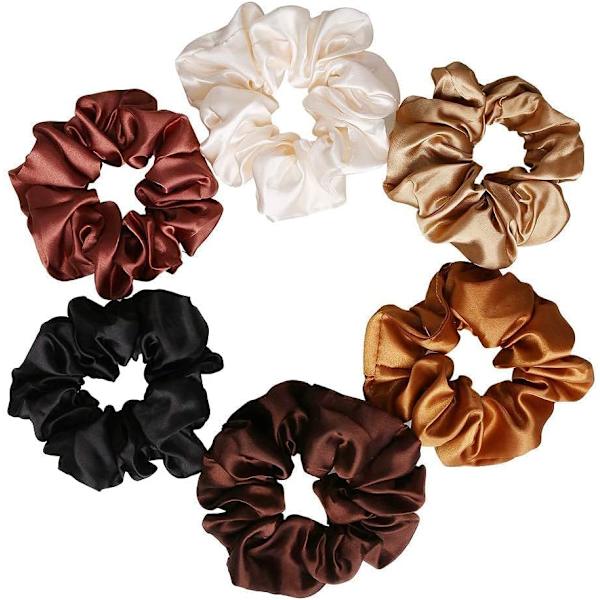 6 st hårresår, Satin Hår Elastiska Resårer Scrunchie
