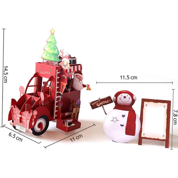1 stk 3D Pop Up Julekort Snømann Juletre Julenissen i Bil