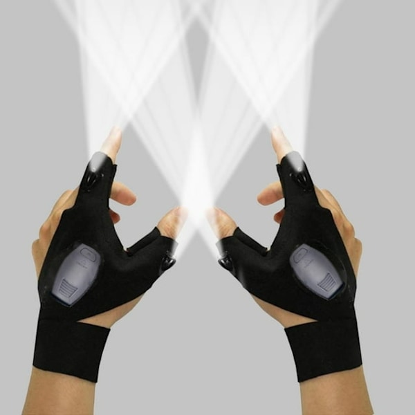 1-Pair LED Flashlight Gloves, Outdoor Fishing Gloves, Fingerless