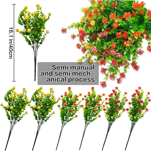 6 st UV-resistent konstgjorda blommor i plast för utomhusbruk