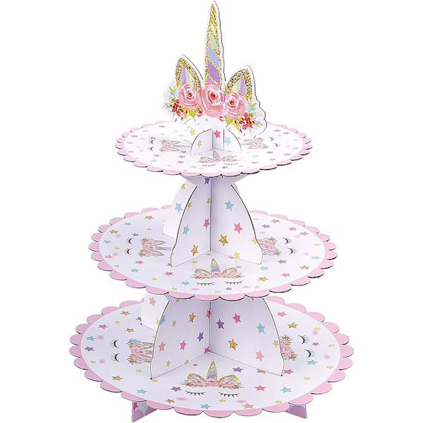 (30*35cm) Enhjørning Cupcake Stativ 3-lags Pap Cupcake Stativ til