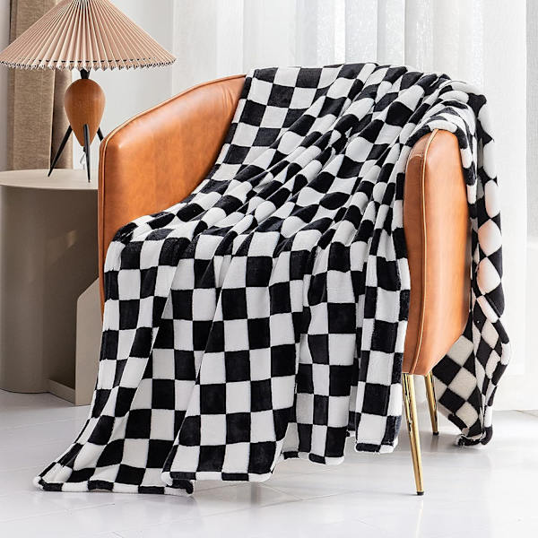 Buffalo Plaid Fleece Tæppe (70*140cm, Sort) - Plaid Flannel Tæppe