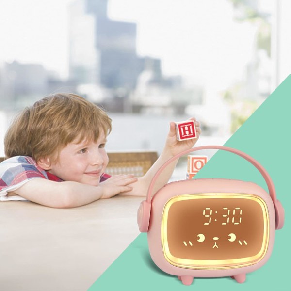 Digital barnklocka för barn, väckarklocka för pojkar och flickor med ljus snooze nedräkningslarm justerbar volym barnklocka (rosa)