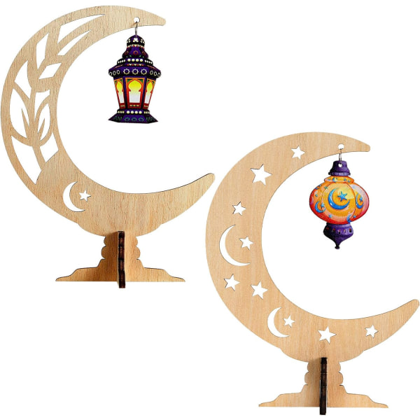 2 Stykker Ramadan Ornamenter Eid Mubarak Træbord Ornament