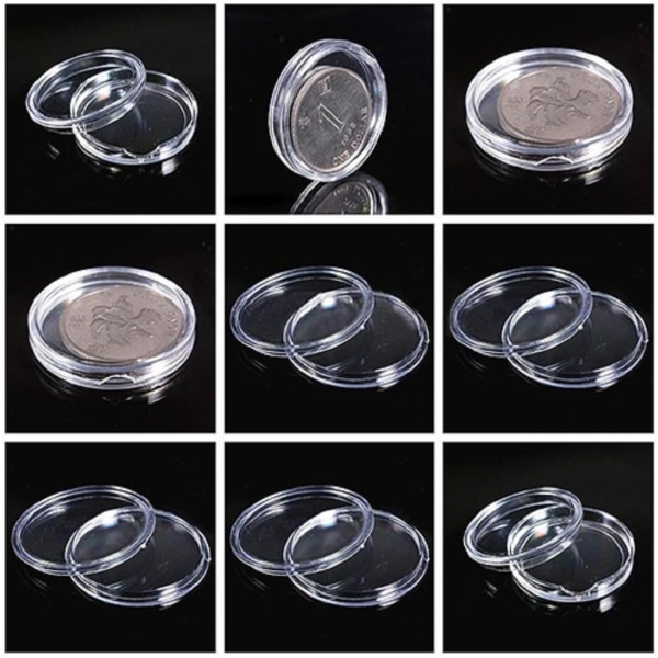 100 st 40 mm genomskinliga mynt liten rund case myntsamling