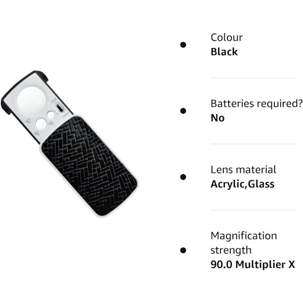 LED-belyst lommeforstørrelsesglas - 30X 60X 90X multi-styrke