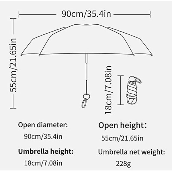 Hopfällbart paraply, 6 ribbor solparaply vindskyddat & ultralätt mini fickparaply lätt och kompakt vindskyddat paraply för män kvinnor 90 x 55cm