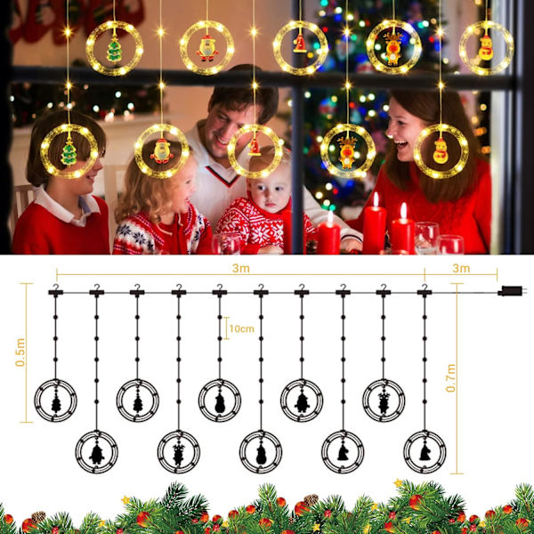 Julgardiner, Quntis 3M * 0.5M LED-fönsterlampor med ring, Julfönster för inomhus och