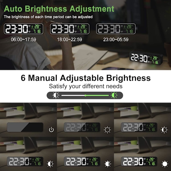 Digital vækkeur, vægur Morgenvækkeur LED Digital