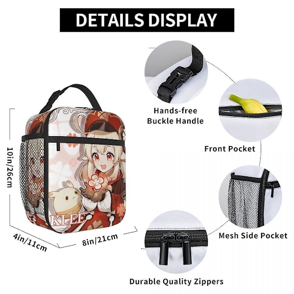 Genshin Impact Klee Isoleret Frokostposer Til Camping Rejse Anime Spil Vandtæt Køler Termisk Bento Box Kvinder Børn 10