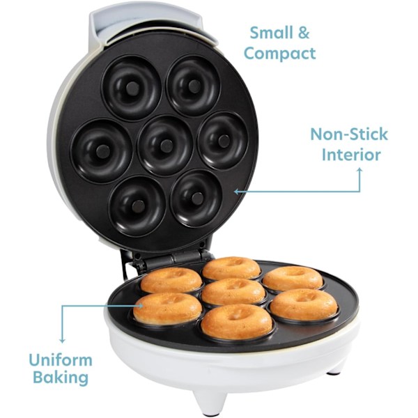 Mini Donut Maker - Elektrisk Non-Stick Overflade Laver 7 Små Doughnuts - Dekorer, Frost eller Is Dine Egen til Børnevenlig Bagt Dessert Godbid - Unik Sommerbagesaktivitet for Voksne, eller Gave til Hendes