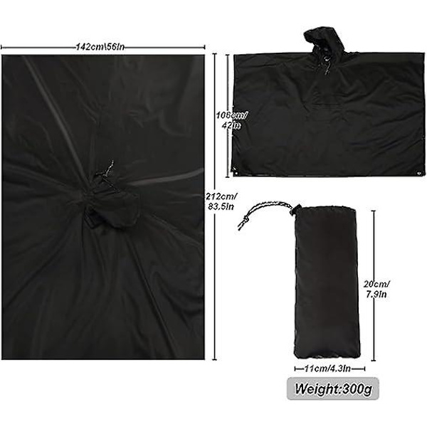 3 i 1 Multifunktionell Vattentät Regnponcho, Lätt 210T Oxford Återanvändbar Regnkappa med Huva, Regnponcho med Bröstficka för Vandring, Camping
